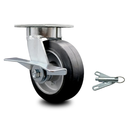 Service Caster 6 Inch Kingpinless Rubber on Aluminum Wheel Caster with Brake and Swivel Lock SCC-KP30S620-RAR-SLB-BSL